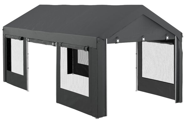 Outsunny Pavilion de Grădină cu Înălțime Reglabilă, 4 Uși și 4 Ferestre, 6x3 m, Gri Închis | Aosom Romania