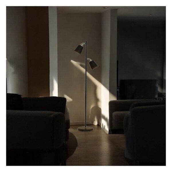 Lampa de podea dubla, finisaj negru-auriu, 2 x bec LED E27, inaltime 155 cm, cadru otel