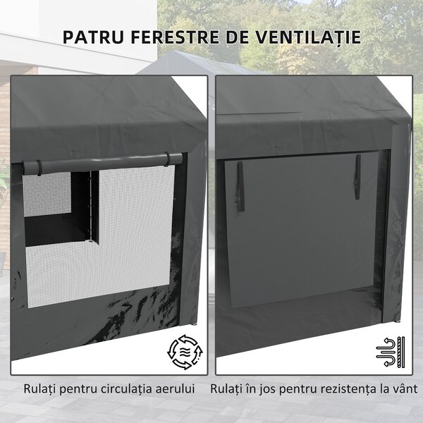 Outsunny Pavilion de Grădină cu Înălțime Reglabilă, 4 Uși și 4 Ferestre, 6x3 m, Gri Închis | Aosom Romania