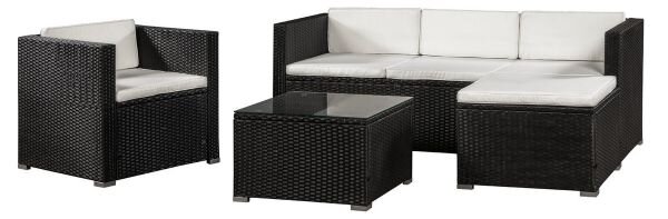 Juskys Set ratan de gradina Punta Cana L - perne negre/crem