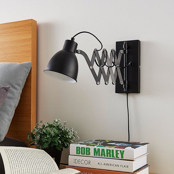 Lindby Aplică de perete Merle, negru, 60cm, lampă citit, extensibilă, Negru, dormitor, Metal, Modern, Lumină de lectură
