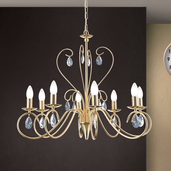 ORION Candelabru Alessia cu 8 becuri, cristal auriu, reglabil, Auriu / Alamă, Camera de zi / sufragerie, Metal