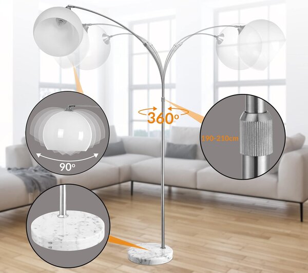 Deuba Lampă de podea arcuită de design cu bază din marmură - reglabilă 190 - 200 cm