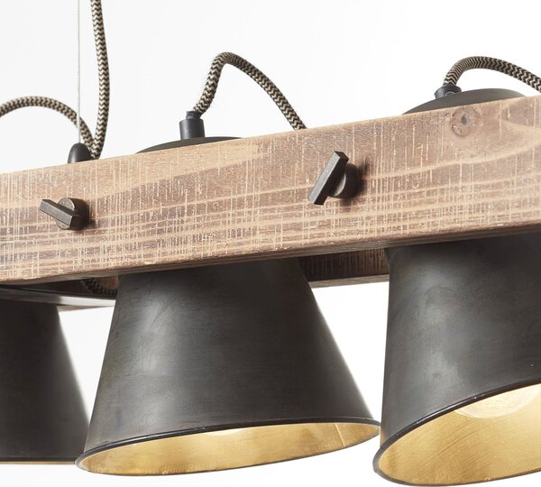 Brilliant Plow lampă suspendată 5 surse negru/lemn închis, reglabil, Lemn, Camera de zi / sufragerie, Lemn, Design industrial