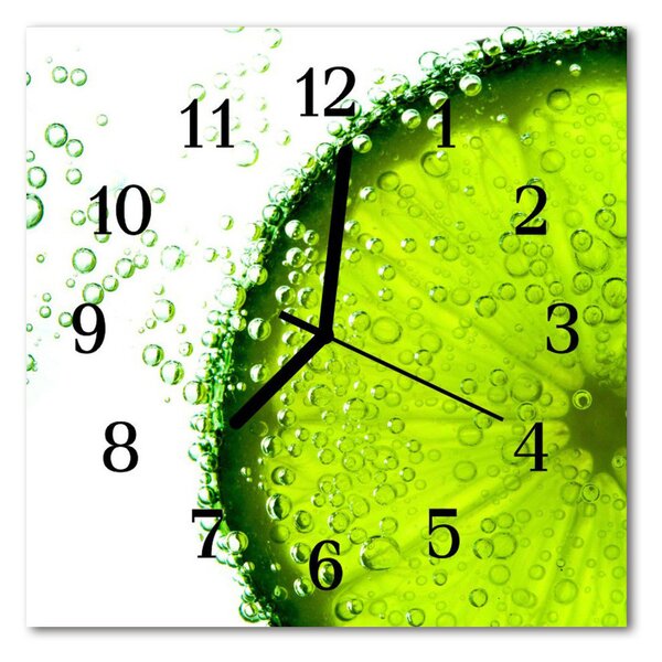 Ceas de perete din sticla pătrat Lime Green Fruit