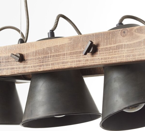 Brilliant Plow lampă suspendată 5 surse negru/lemn închis, reglabil, Lemn, Camera de zi / sufragerie, Lemn, Design industrial