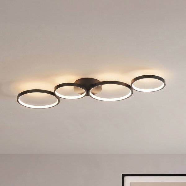 Lindby Plafonieră LED Evengeline, negru, aluminiu, 88 cm, Negru, Camera de zi / sufragerie, Metal, Modern