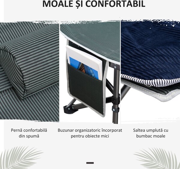 Pat pliabil de camping Outsunny, cu saltea, perna si husa de transport, 188x64.5x53cm, albastru | Aosom Romania