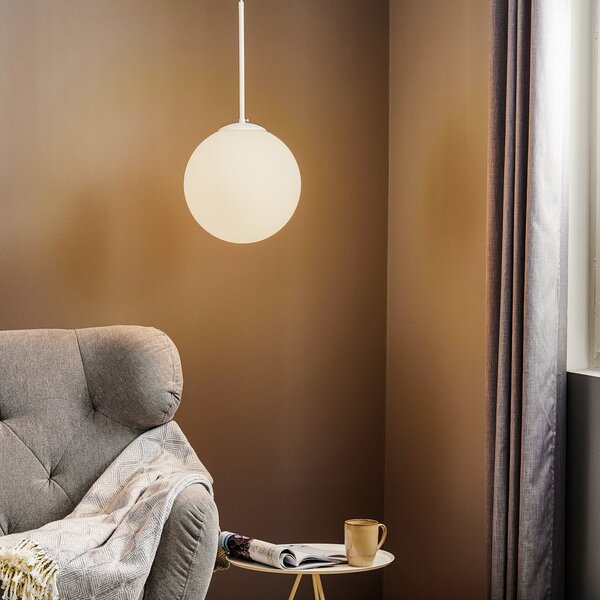 ALDEX Lampă suspendată Dione, 1 bec, alb, 30cm, reglabil, Alb, Camera de zi / sufragerie, Sticlă, Modern, glob