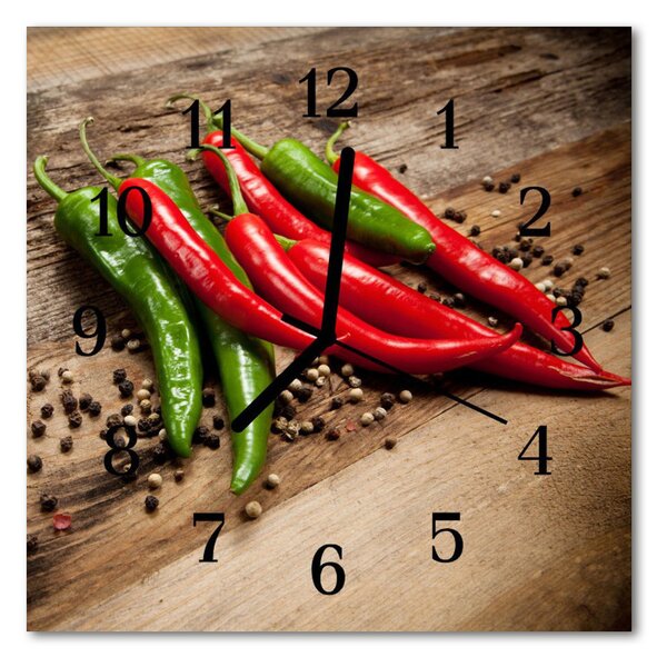 Ceas de perete din sticla pătrat Chillies Legume Roșu