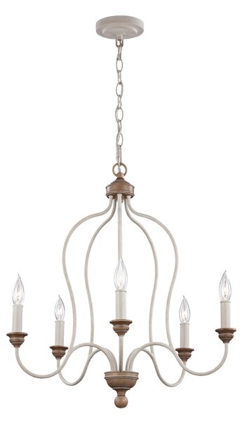 FEISS Candelabru Hartsville 5 becuri, alb-var, reglabil, Alb, Camera de zi / sufragerie, Metal, Casă de țară / Rustic