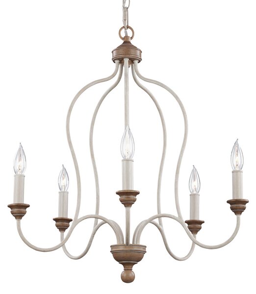 FEISS Candelabru Hartsville 5 becuri, alb-var, reglabil, Alb, Camera de zi / sufragerie, Metal, Casă de țară / Rustic