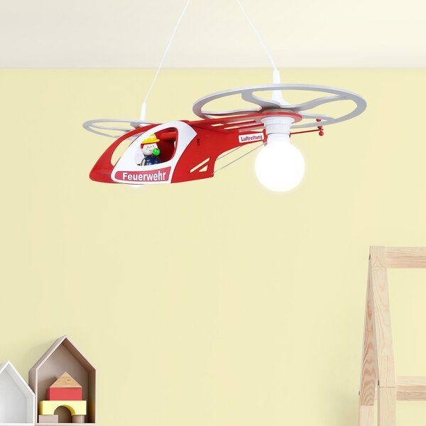 Elobra Lampă pendul Elicopter Fred pt. cameră copil, reglabil, Roșu, Camera copiilor, Lemn