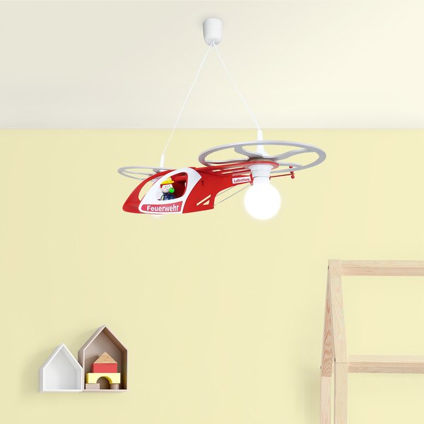 Elobra Lampă pendul Elicopter Fred pt. cameră copil, reglabil, Roșu, Camera copiilor, Lemn