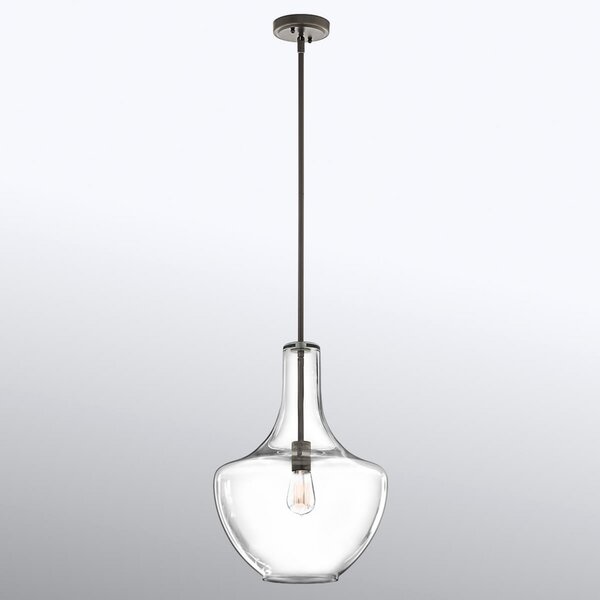 KICHLER Lampă pendul Everly medie soclu bronz antic, reglabil, Bronz / Alamă Veche, Camera de zi / sufragerie, Sticlă, Design