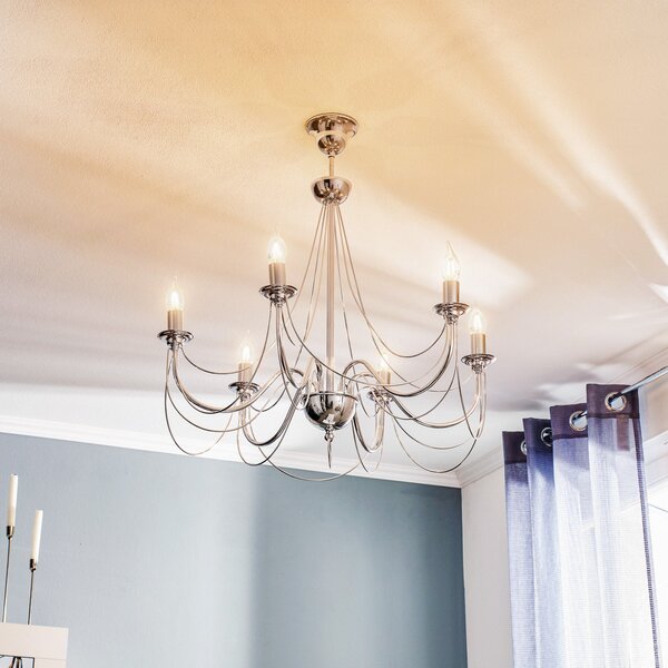 Domiluce Candelabru Retro argint, 6 becuri, suspend. 75cm, reglabil, Metalic, Camera de zi / sufragerie, Metal, Pandantiv cu flacără multiplă