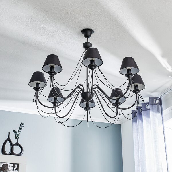 Euluna Candelabru Bona, 8 becuri, negru, reglabil, Negru, Camera de zi / sufragerie, Metal, Pandantiv cu flacără multiplă