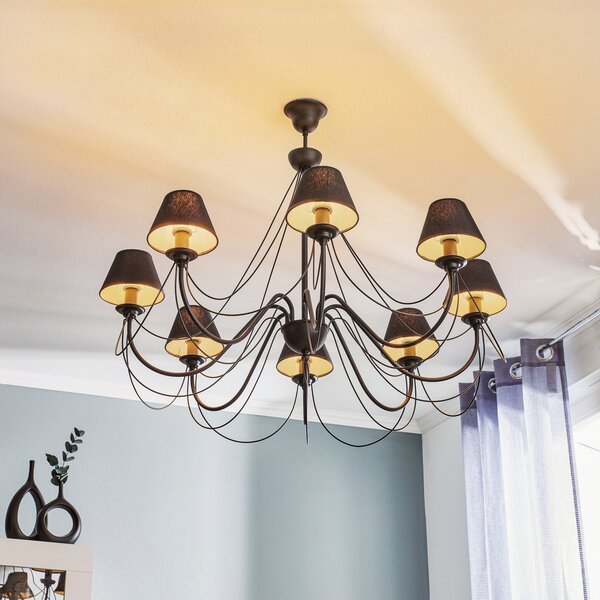 Euluna Candelabru Bona, 8 becuri, negru, reglabil, Negru, Camera de zi / sufragerie, Metal, Pandantiv cu flacără multiplă