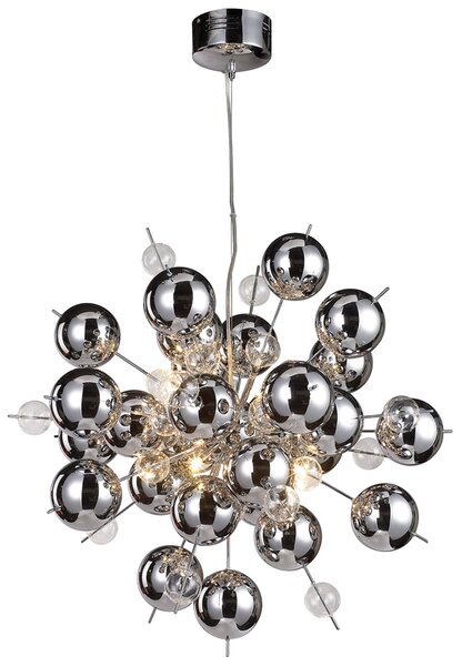 Näve Lampă suspendată Wakusei din sticlă 65 cm crom, reglabil, Metalic, Camera de zi / sufragerie, Sticlă, Modern, glob