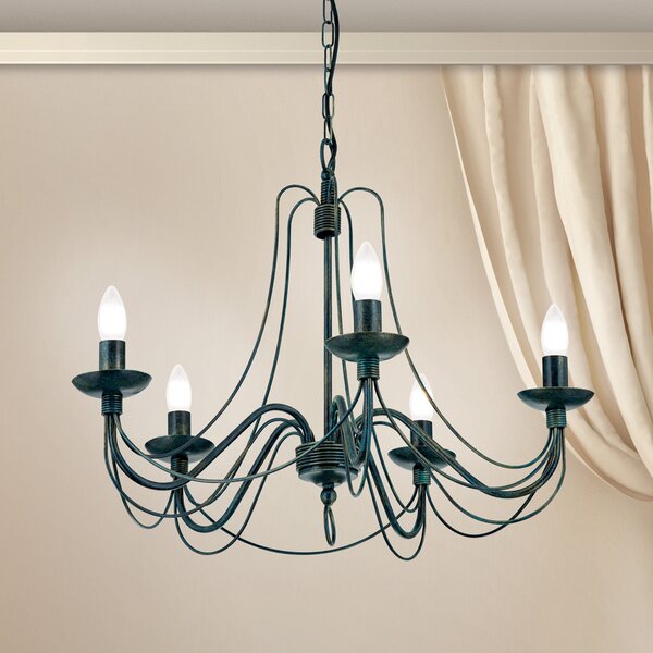 ORION Candelabru Vela, cu 5 becuri, negru-verde antic, reglabil, Negru, Camera de zi / sufragerie, Metal, Mediterană