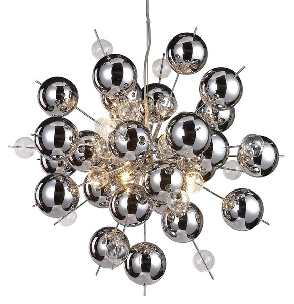 Näve Lampă suspendată Wakusei din sticlă 65 cm crom, reglabil, Metalic, Camera de zi / sufragerie, Sticlă, Modern, glob