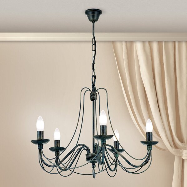ORION Candelabru Vela, cu 5 becuri, negru-verde antic, reglabil, Negru, Camera de zi / sufragerie, Metal, Mediterană