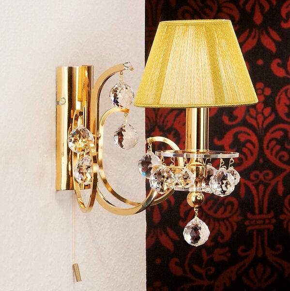 ORION Aplică de perete textilă elegantă Kristalldesign, reglabil, Auriu / Alamă, Camera de zi / sufragerie, Cristal