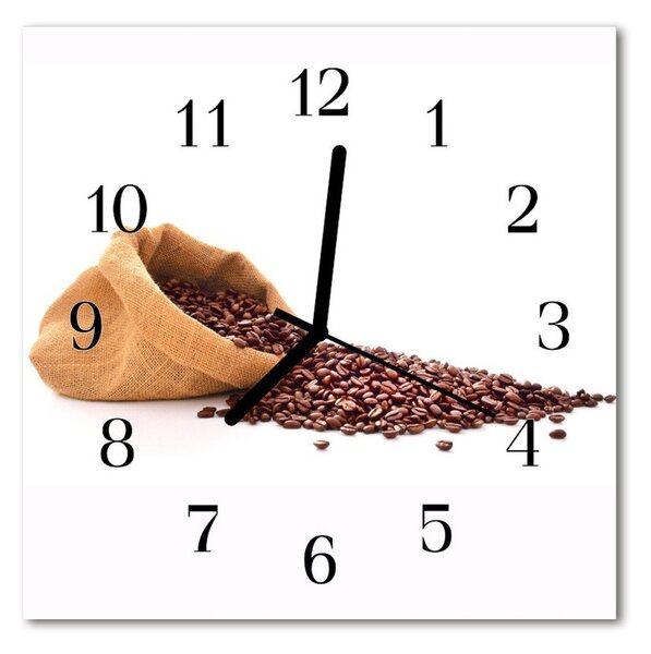 Ceas de perete din sticla pătrat Boabe de cafea Alimente și băuturi Brown