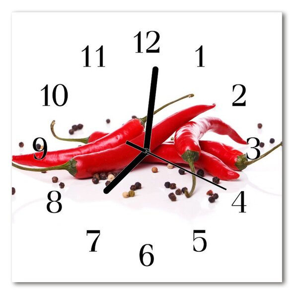 Ceas de perete din sticla pătrat Chillies Alimente și băuturi alb