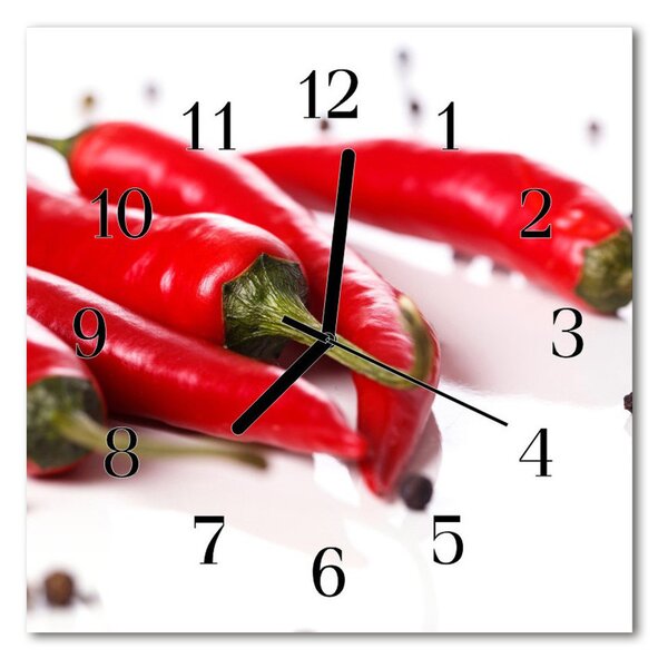Ceas de perete din sticla pătrat Chillies Food and Drinks Red