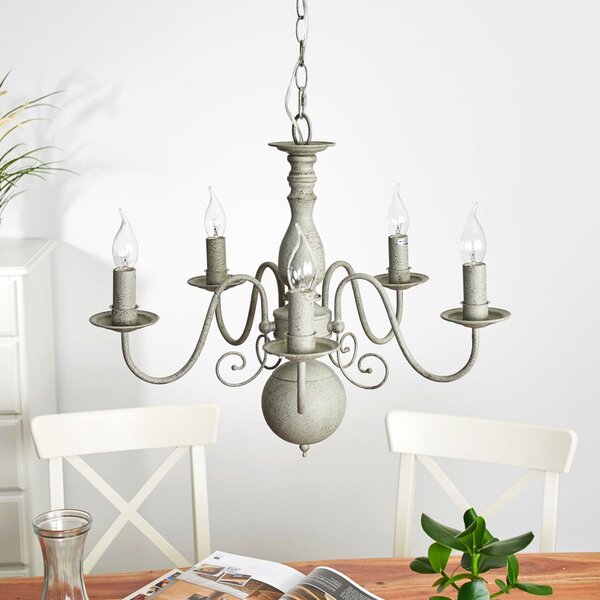 Searchlight Candelabru Greythorne - 5 becuri, reglabil, Gri, Camera de zi / sufragerie, Metal, Casă de țară / Rustic