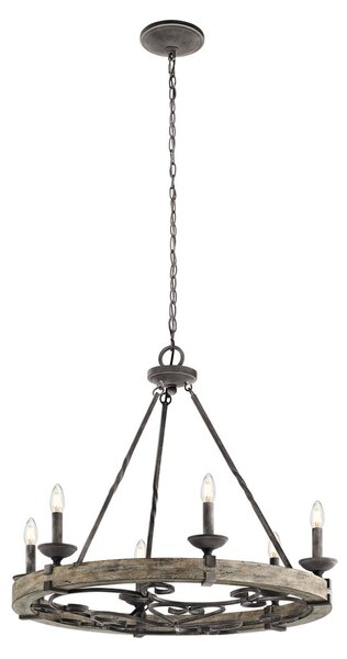 KICHLER Candelabru rustic Taulbee, 6 becuri, reglabil, Negru, Camera de zi / sufragerie, Metal, Casă de țară / Rustic