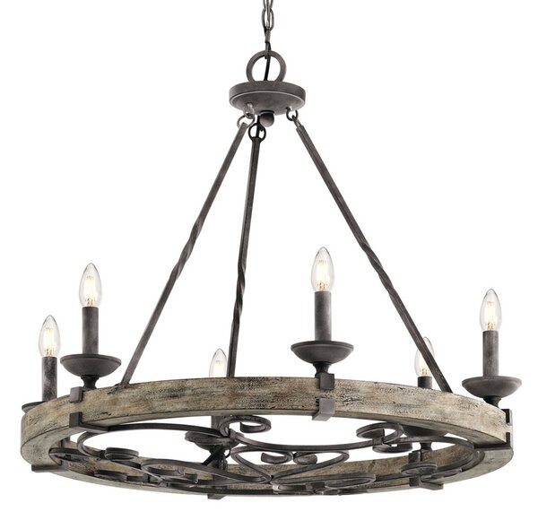 KICHLER Candelabru rustic Taulbee, 6 becuri, reglabil, Negru, Camera de zi / sufragerie, Metal, Casă de țară / Rustic