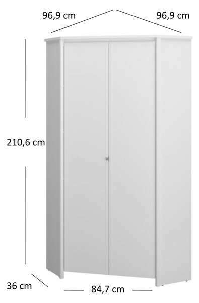 Dulap de haine de colț Ethan 2D (alb). 1052917