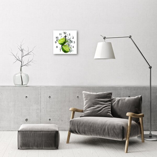 Ceas de perete din sticla pătrat Lime Green Fruit