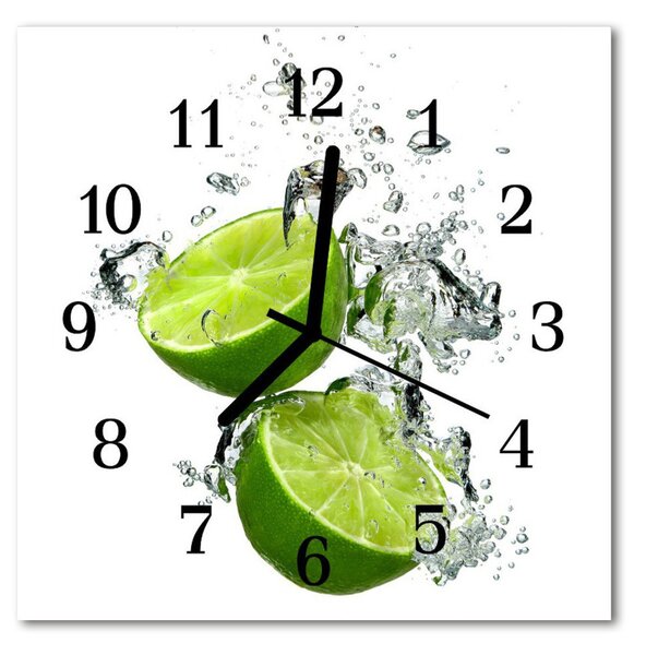 Ceas de perete din sticla pătrat Lime Green Fruit