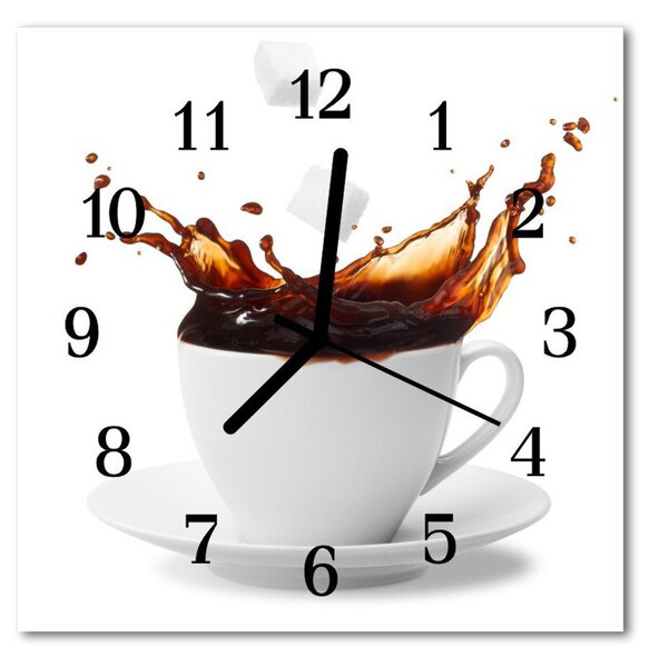 Ceas de perete din sticla pătrat Cafea Alimente și băuturi alb
