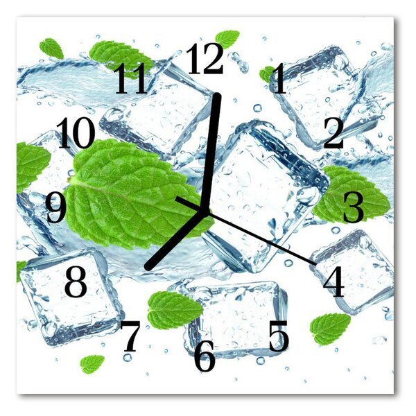 Ceas de perete din sticla pătrat Ice Cream Mint Ice alb