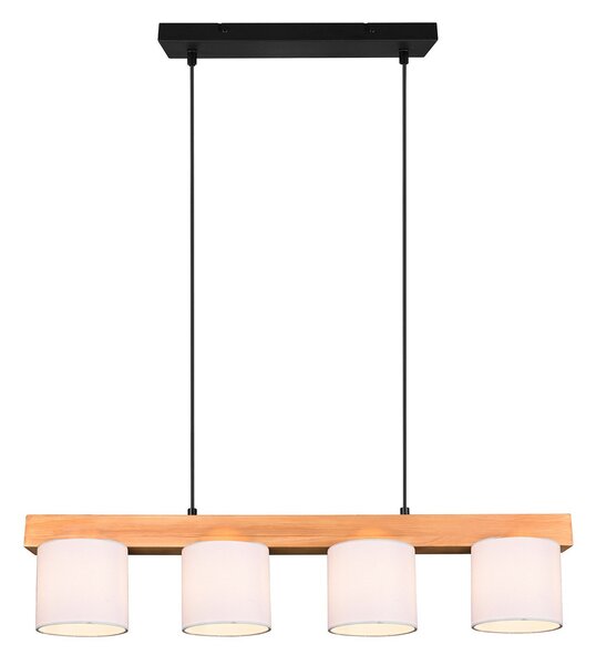Reality Leuchten Lampă pendul Cameron, 4 becuri, alb, reglabil, Lemn, Camera de zi / sufragerie, Lemn, Modern