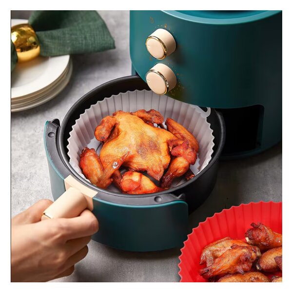 Tava pentru Air Fryer din Silicon, 18.3 cm, Gri, AT PERFORMANCE®, O Solutie Practica si Versatila pentru Gatitul Sanatos - Rosu