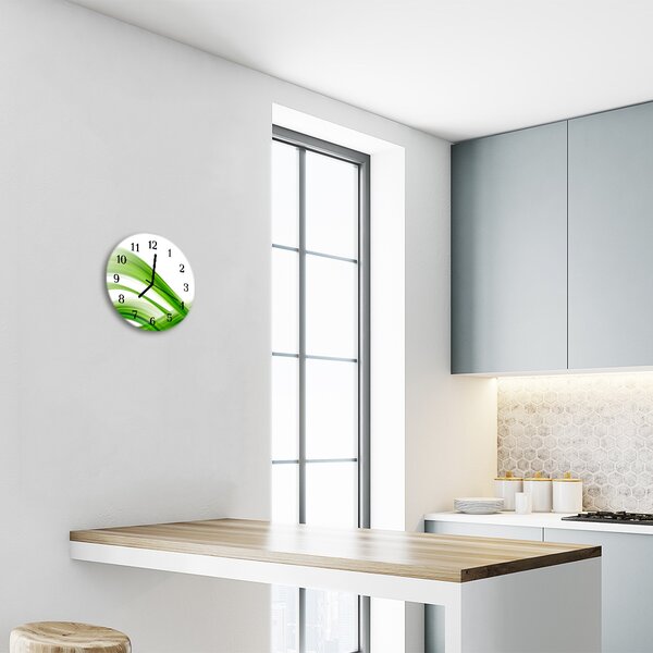 Ceas de perete din sticla rotund Rezumat Wave Art Green