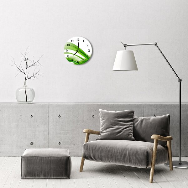 Ceas de perete din sticla rotund Rezumat Wave Art Green