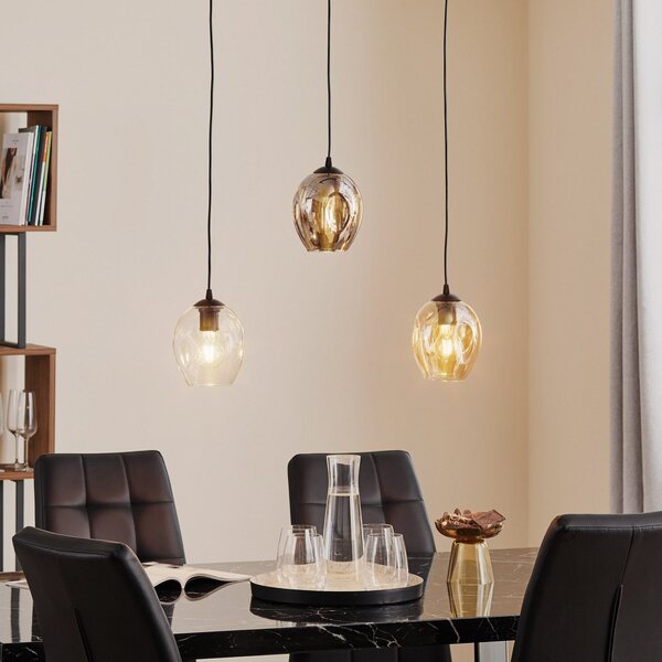 EMIBIG LIGHTING Lampă suspendată Starla dreaptă 3 becuri grafit/chihlimbar/transparent, reglabil, Negru, Camera de zi / sufragerie, Sticlă, Modern