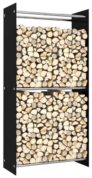 Rastel lemne de foc, negru, 80 x 35 x 160 cm, sticlă