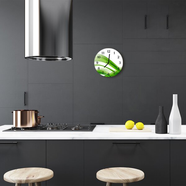 Ceas de perete din sticla rotund Rezumat Wave Art Green