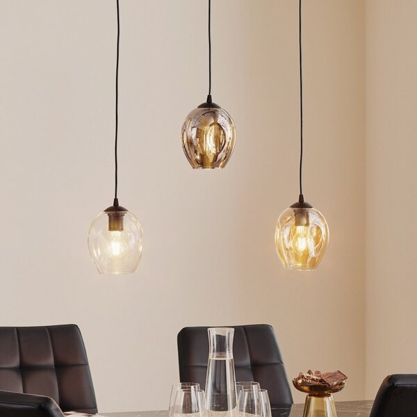 EMIBIG LIGHTING Lampă suspendată Starla dreaptă 3 becuri grafit/chihlimbar/transparent, reglabil, Negru, Camera de zi / sufragerie, Sticlă, Modern