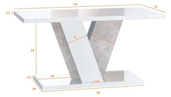 Masă de cafea Venag (alb lucios + piatră). 1055266