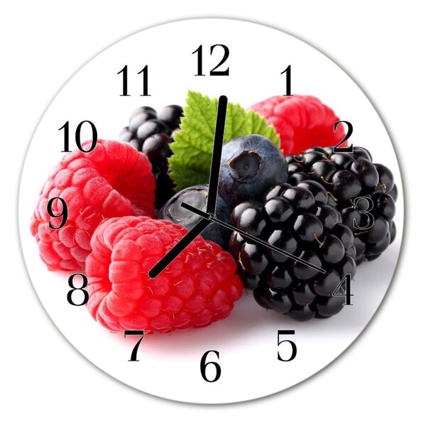 Ceas de perete din sticla rotund Berry Alimente și băuturi roșu, negru