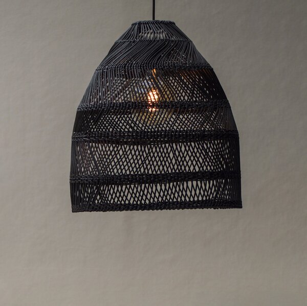 PR Home Lampă suspendată Maja, ratan, negru, Ø 45 cm, reglabil, Negru, Camera de zi / sufragerie, Lemn