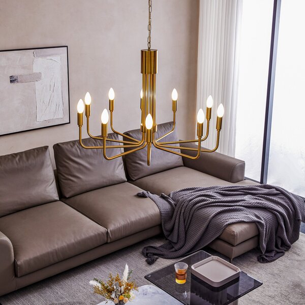 Candelabre Lindby, Elanova, reglabil, Auriu / Alamă, Camera de zi, Metal, Antichitate